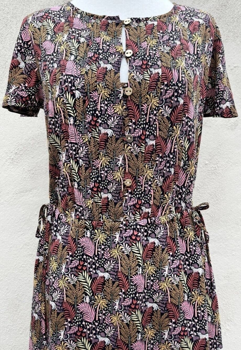 Loft Women's Jungle Print S/S Lined Button-Front Dress Tie Waist Size Large NWT